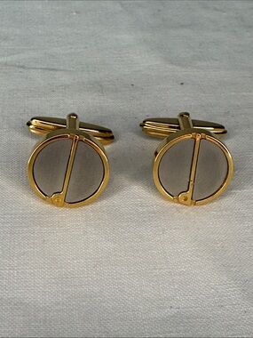 Vintage Dunhill Two Tone Round Cufflinks Gold Silver Tone .75" England Pair [||]